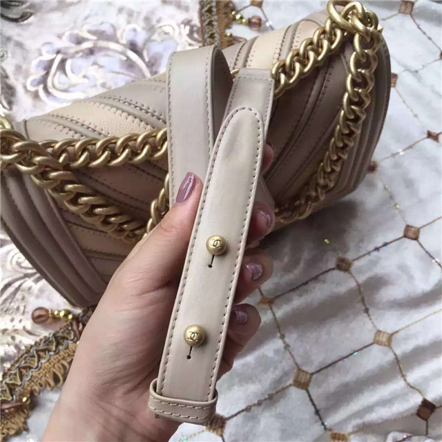 Ch**el calfskin Leboy bag beige with gold hardware 25cm