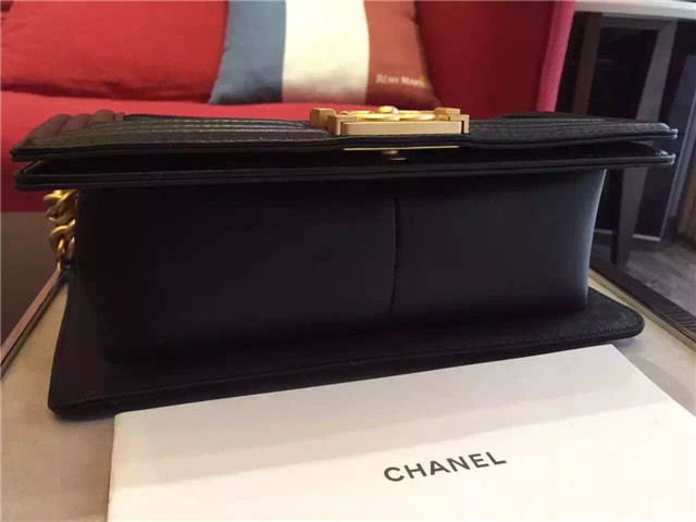 Ch**el calfskin Leboy bag black with gold hardware 25cm