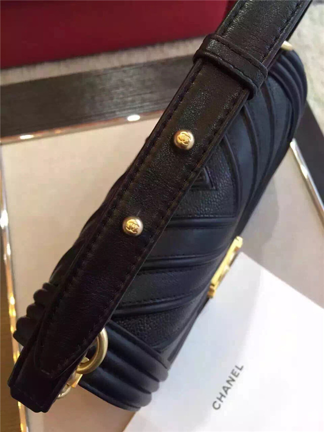 Ch**el calfskin Leboy bag black with gold hardware 25cm