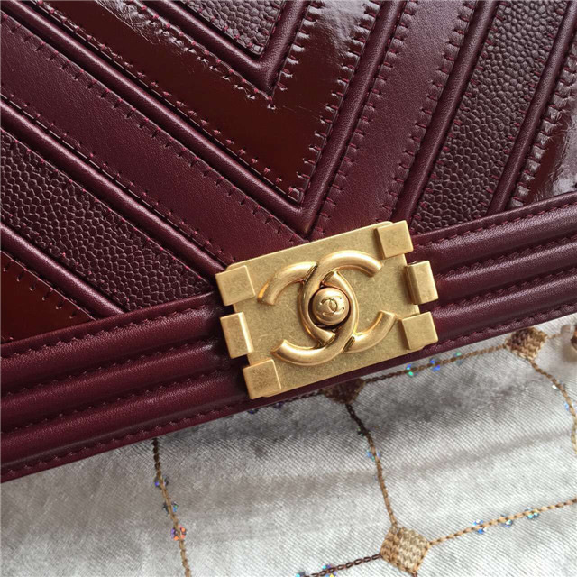 Ch**el calfskin Leboy bag Red with gold hardware 25cm