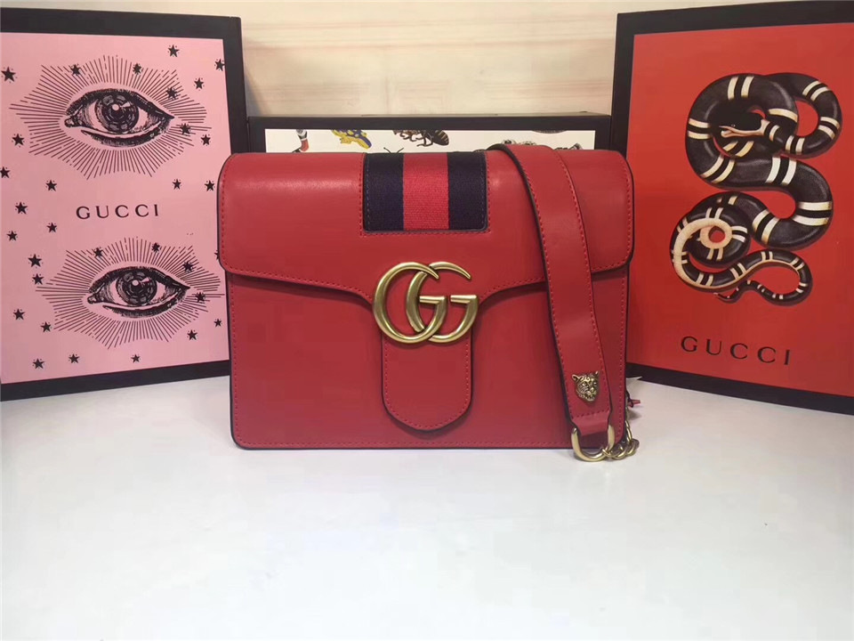 Gvc*1 GG Marmont Leather Shoulder Bag 476468 Red