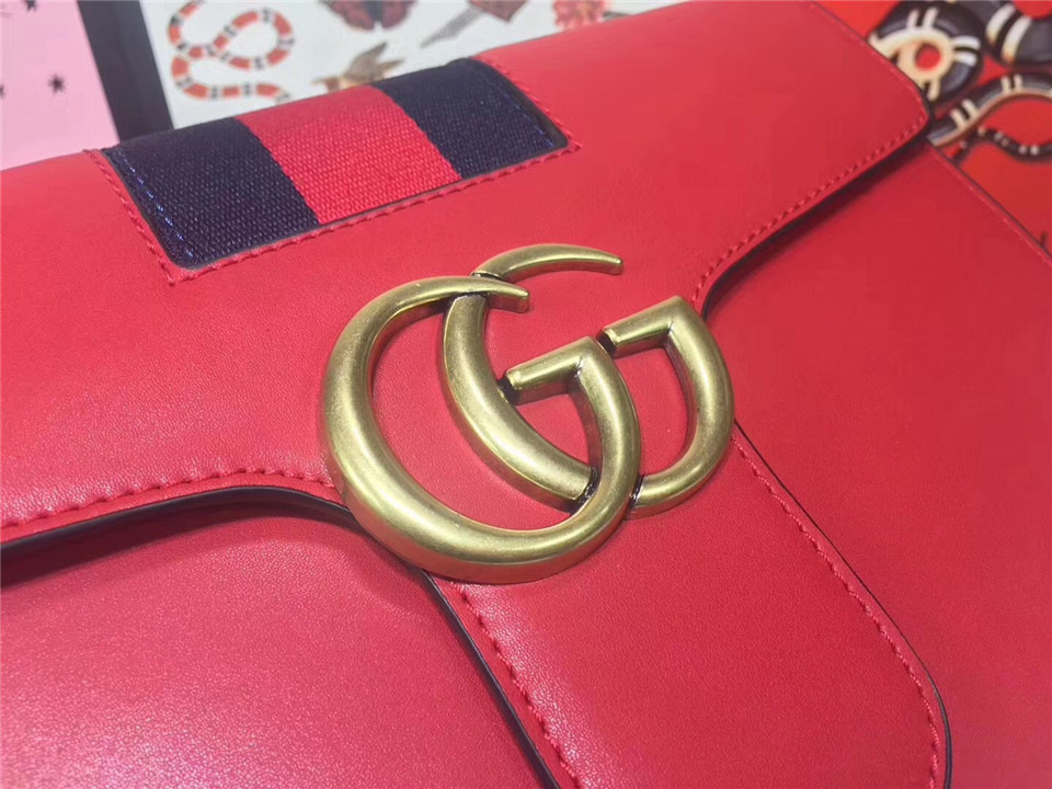 Gvc*1 GG Marmont Leather Shoulder Bag 476468 Red