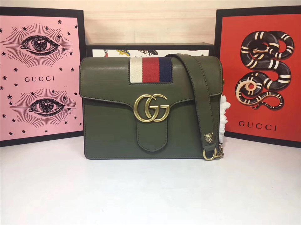 Gvc*1 GG Marmont Leather Shoulder Bag 476468 Green