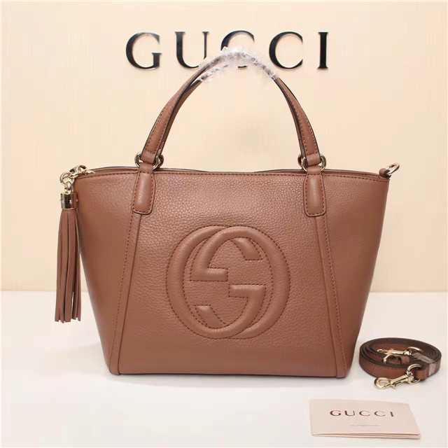 Gvc*1 369176 Soho Tote Bag Women leather Shoulder Bag Brown