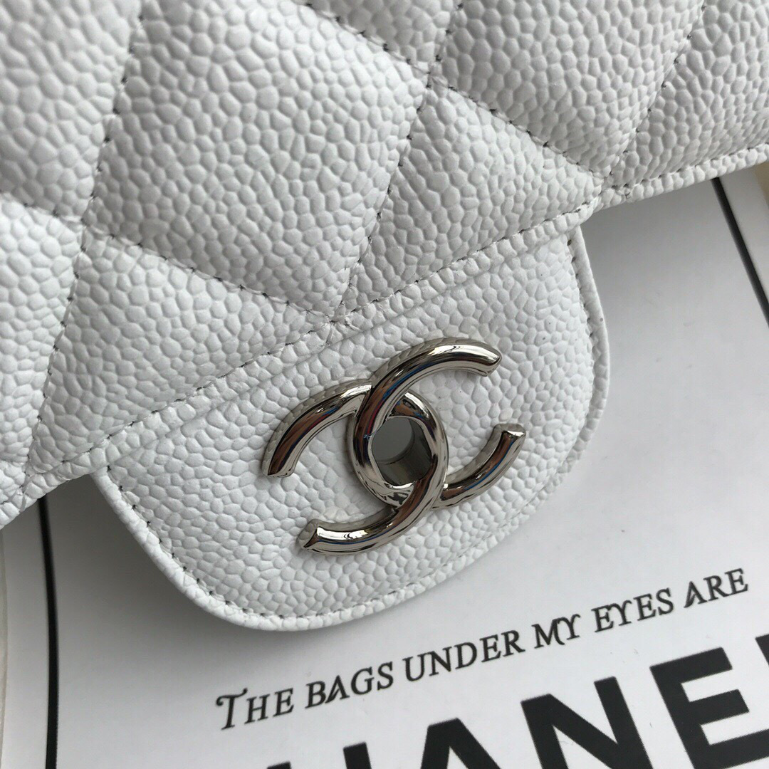 Ch**el Caviar Flap Bag in white 30cm with Silver Hardware
