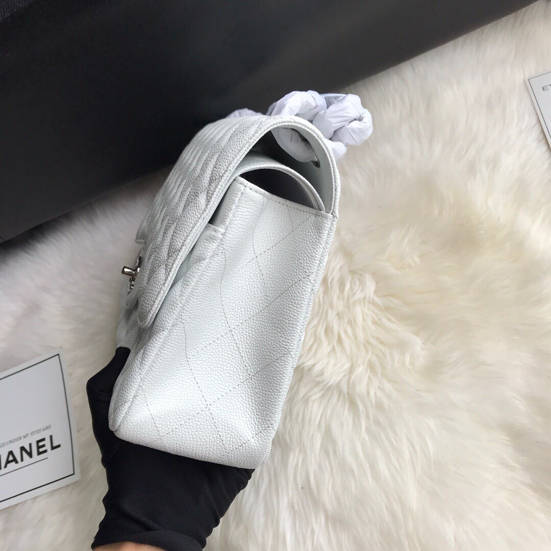 Ch**el Caviar Flap Bag in white 30cm with Silver Hardware