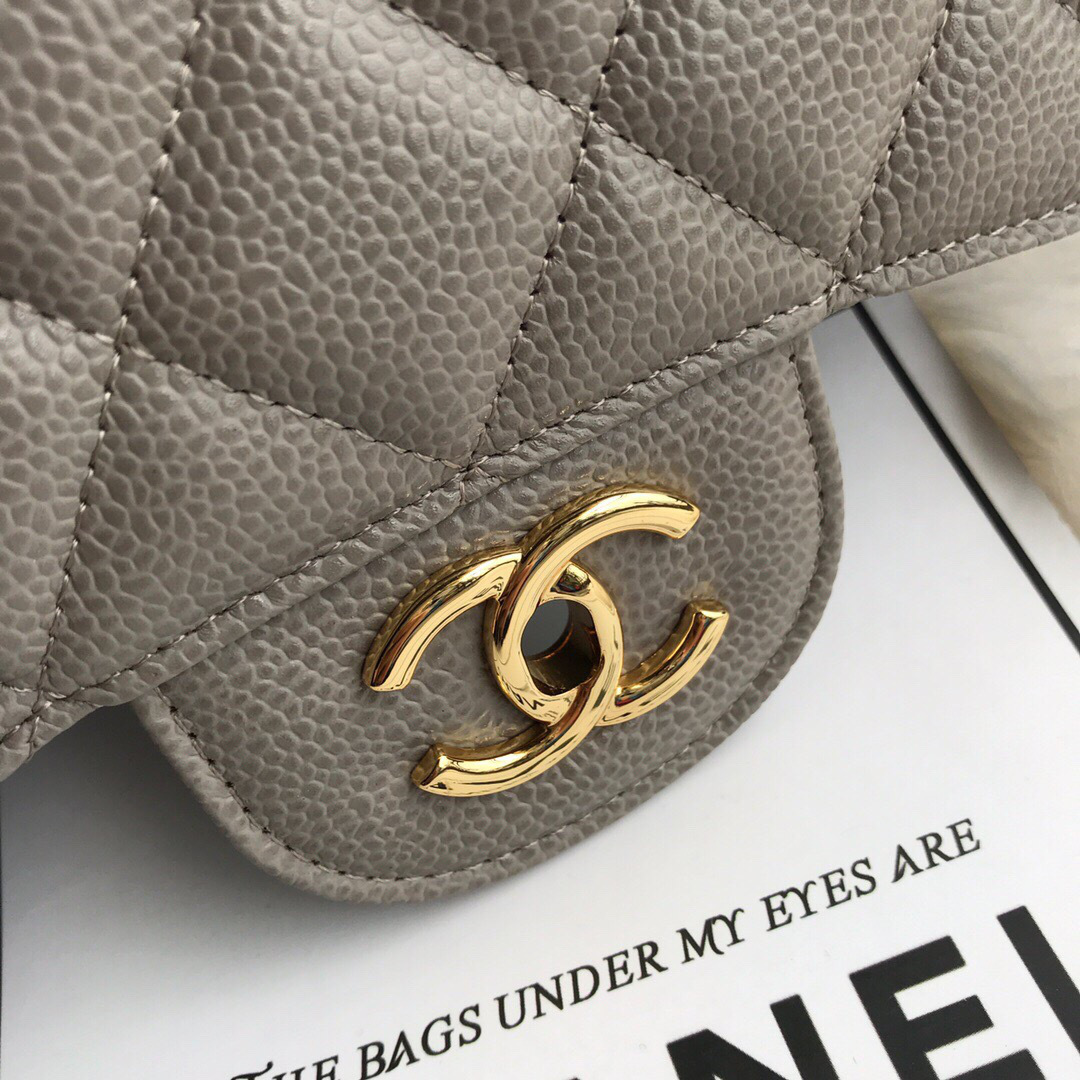 Ch**el Caviar Flap Bag in Gray 30cm with Gold Hardware