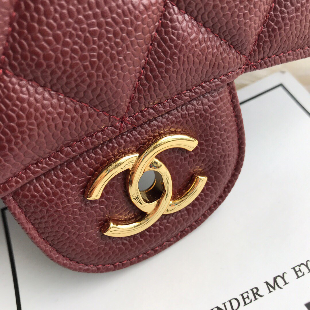 Ch**el Caviar Flap Bag in Wine Red 30cm with Gold Hardware