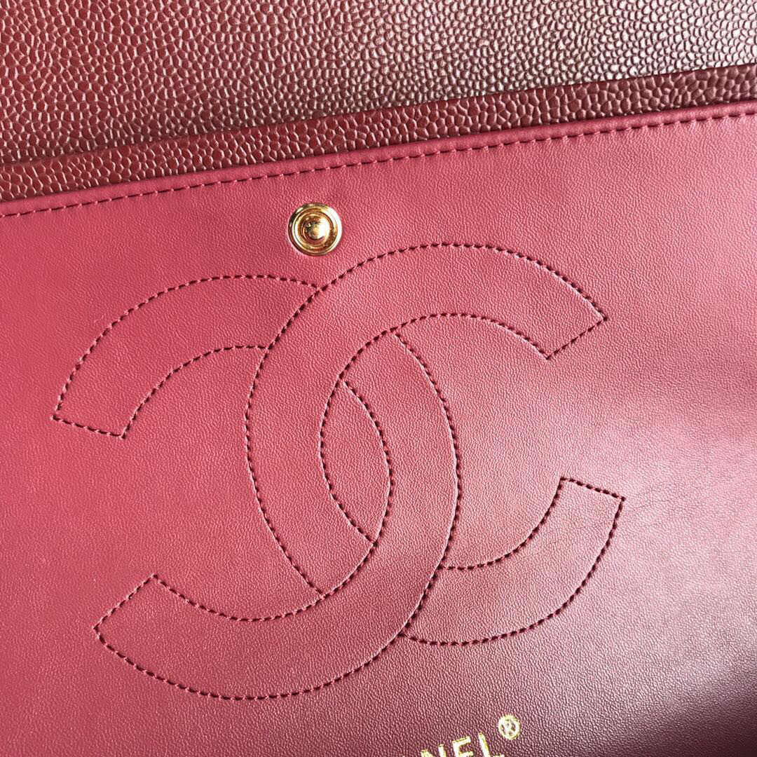 Ch**el Caviar Flap Bag in Wine Red 30cm with Gold Hardware