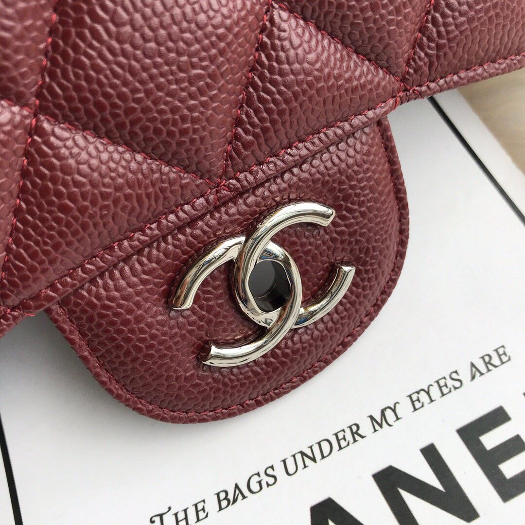 Ch**el Caviar Flap Bag in Wine Red 30cm with Silver Hardware