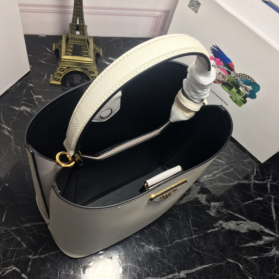Pra*a Double Saffiano Bucket Bag 1BA212 White