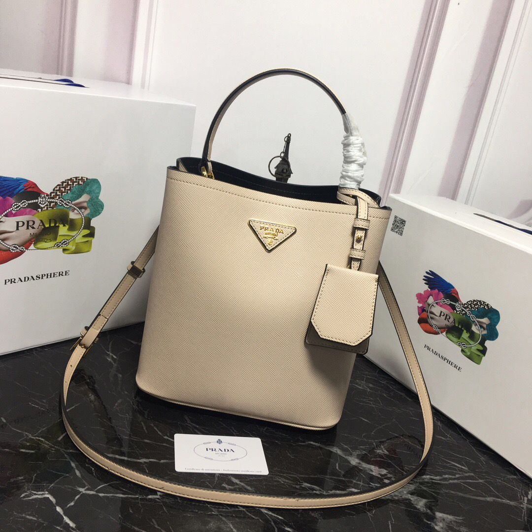 Pra*a Double Saffiano Bucket Bag 1BA212 Light Pink