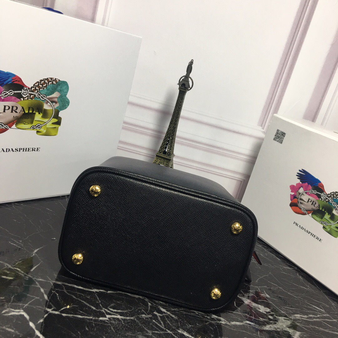 Pra*a Double Saffiano Bucket Bag 1BA212 Black