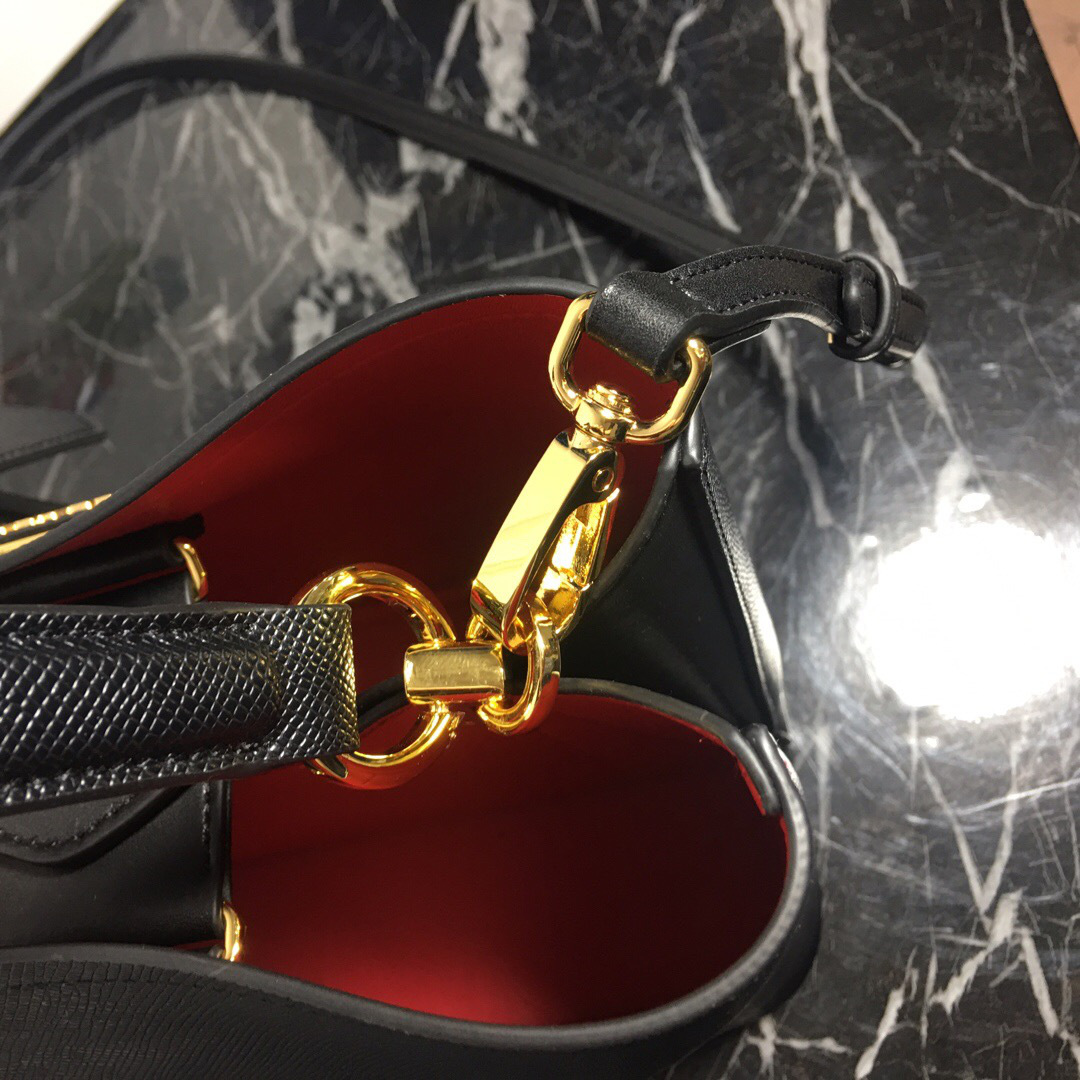 Pra*a Double Saffiano Bucket Bag 1BA212 Black