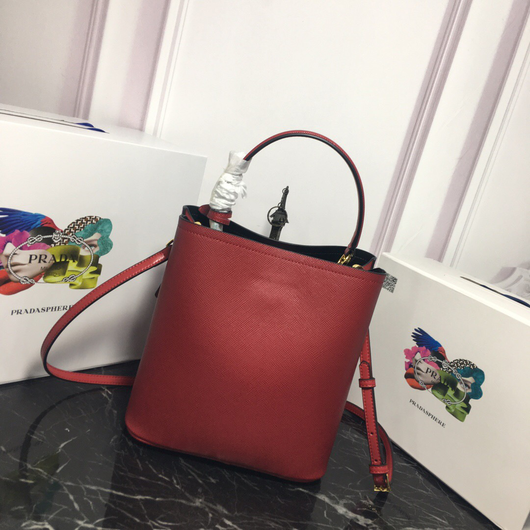 Pra*a Double Saffiano Bucket Bag 1BA212 Red