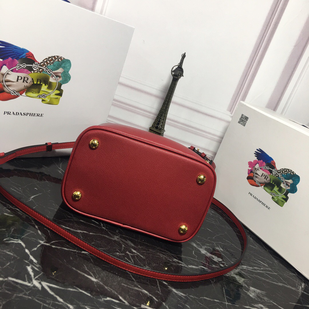 Pra*a Double Saffiano Bucket Bag 1BA212 Red