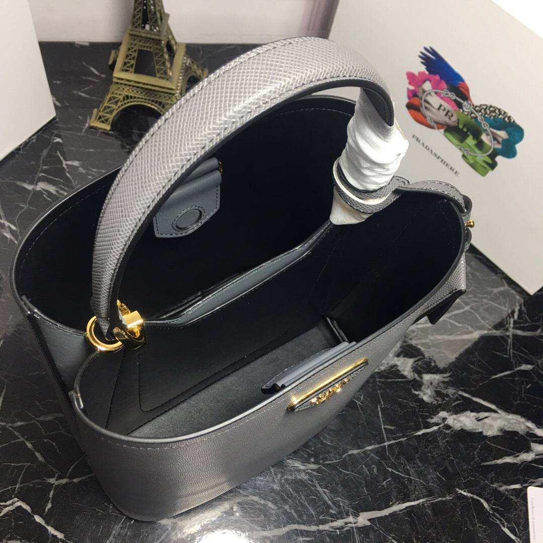 Pra*a Double Saffiano Bucket Bag 1BA212 Gray