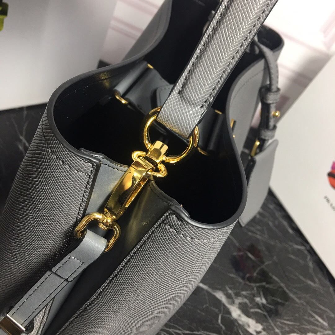 Pra*a Double Saffiano Bucket Bag 1BA212 Gray