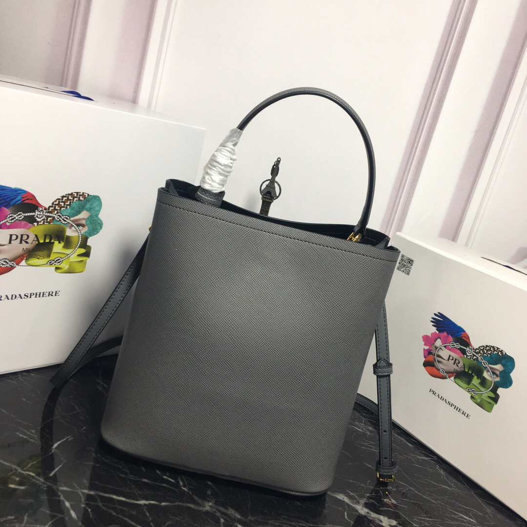 Pra*a Double Saffiano Bucket Bag 1BA212 Gray