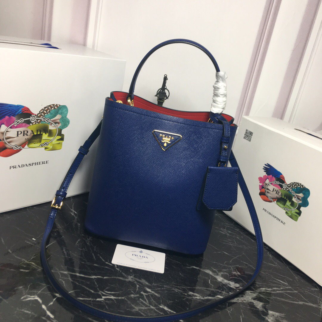 Pra*a Double Saffiano Bucket Bag 1BA212 Blue