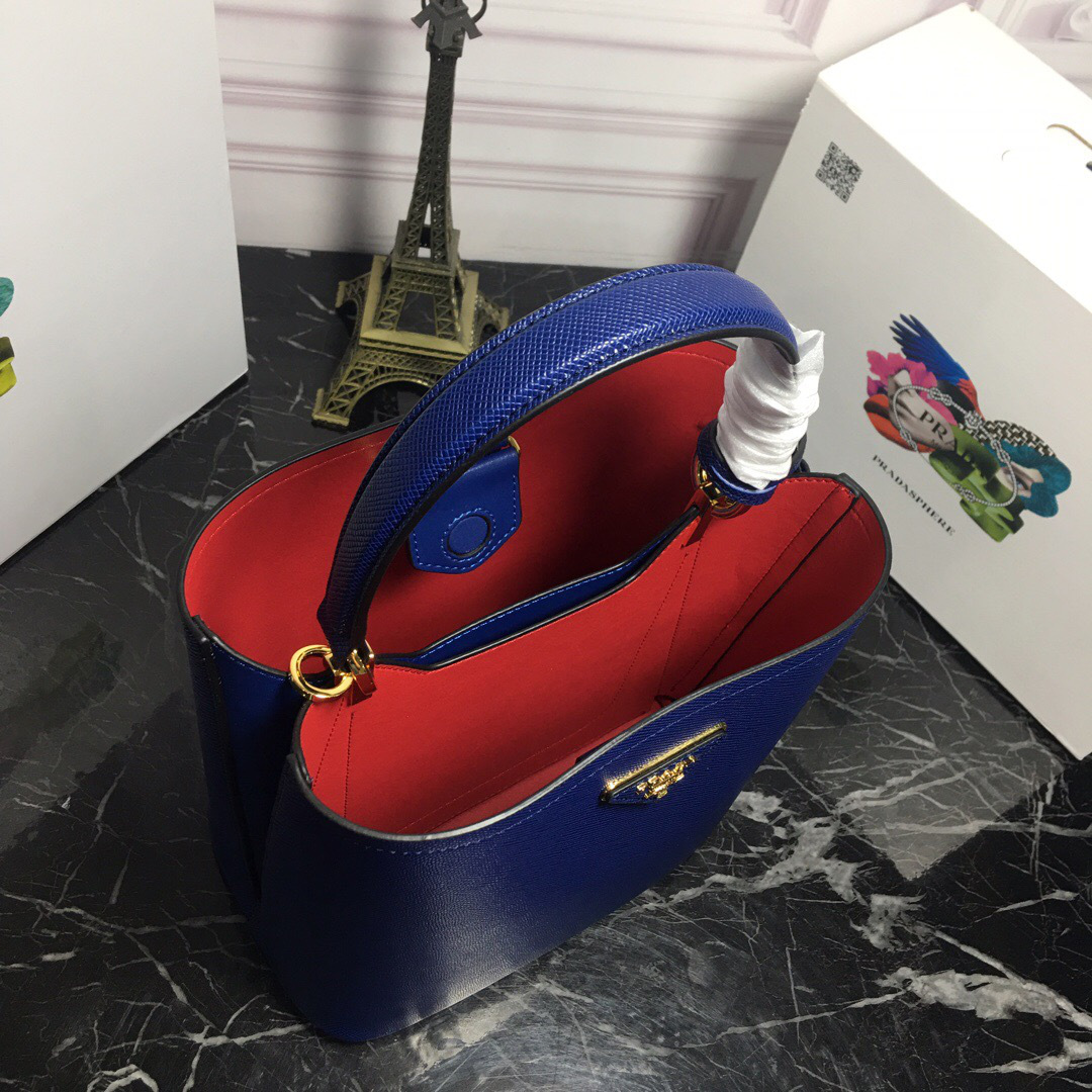 Pra*a Double Saffiano Bucket Bag 1BA212 Blue