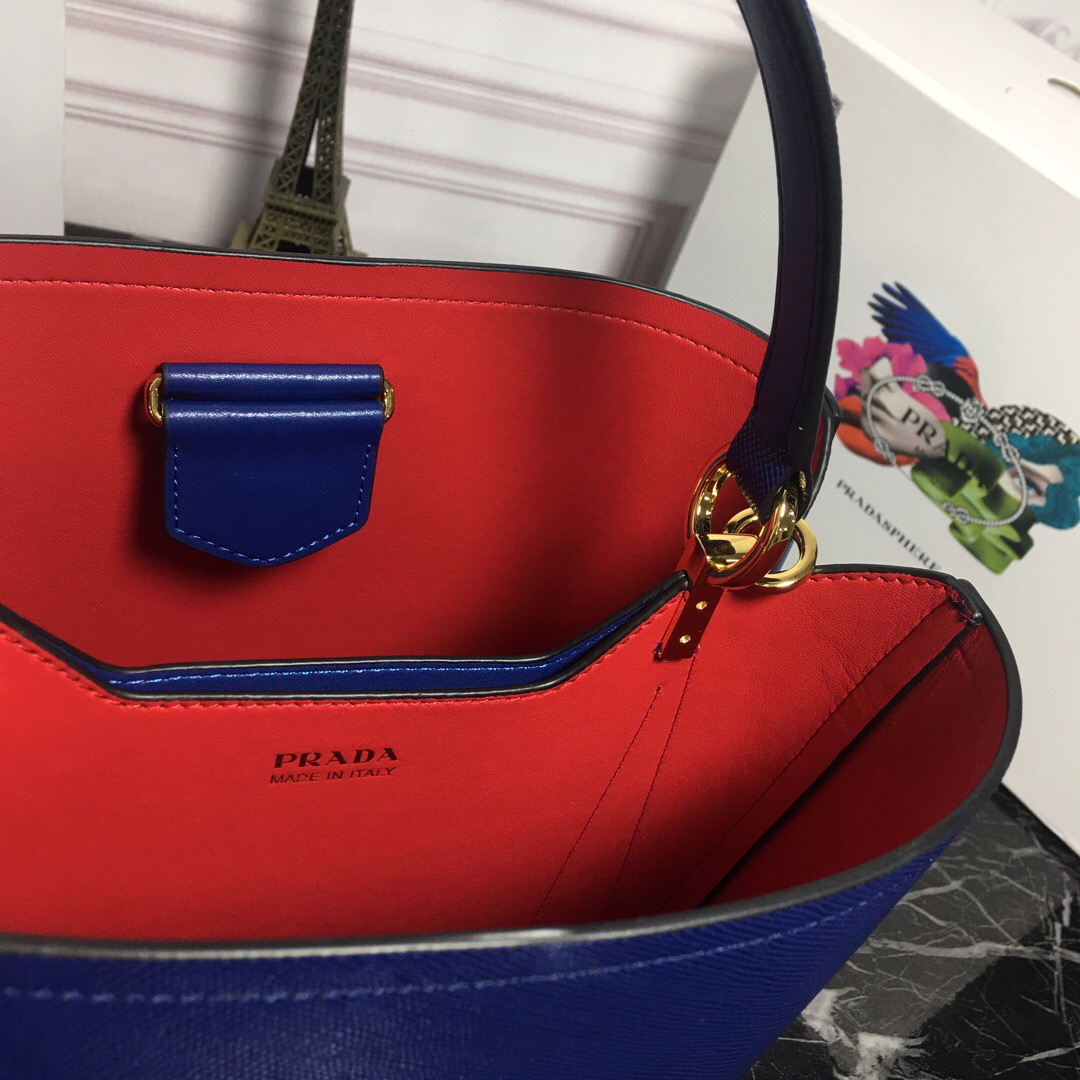 Pra*a Double Saffiano Bucket Bag 1BA212 Blue