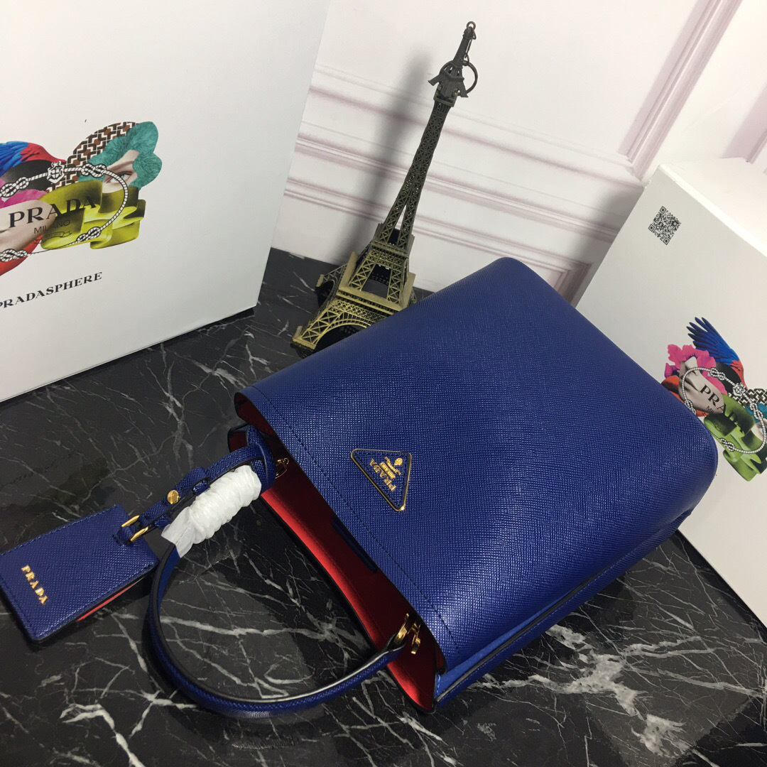 Pra*a Double Saffiano Bucket Bag 1BA212 Blue