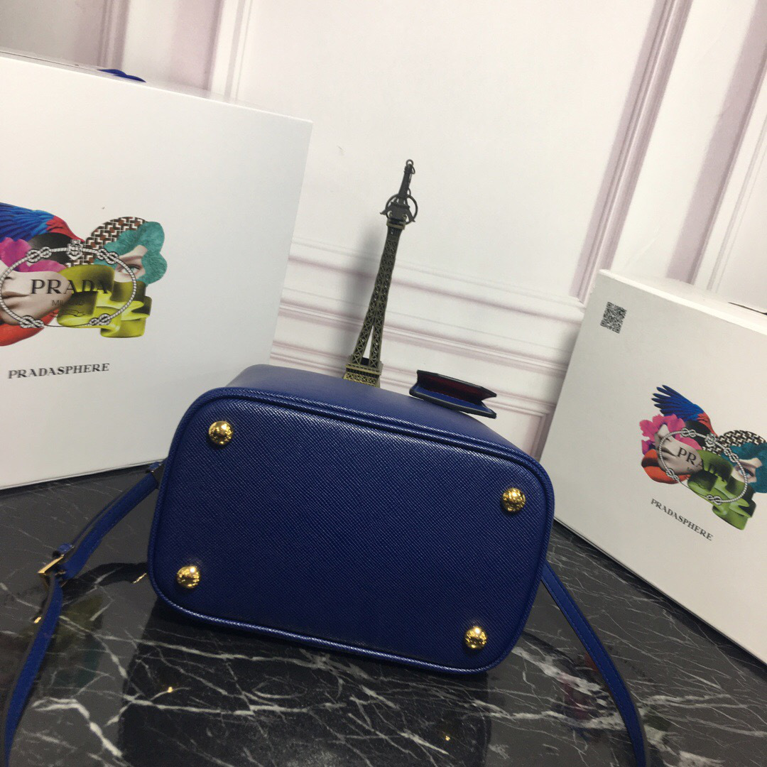 Pra*a Double Saffiano Bucket Bag 1BA212 Blue