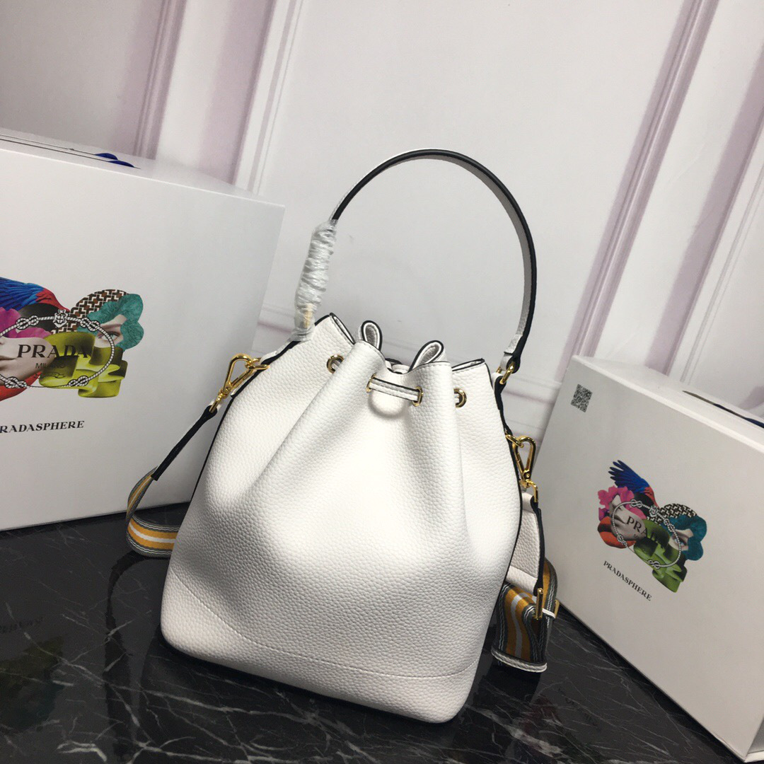 Pra*a Original Calfskin leather Bucket Bag 1BE018 White