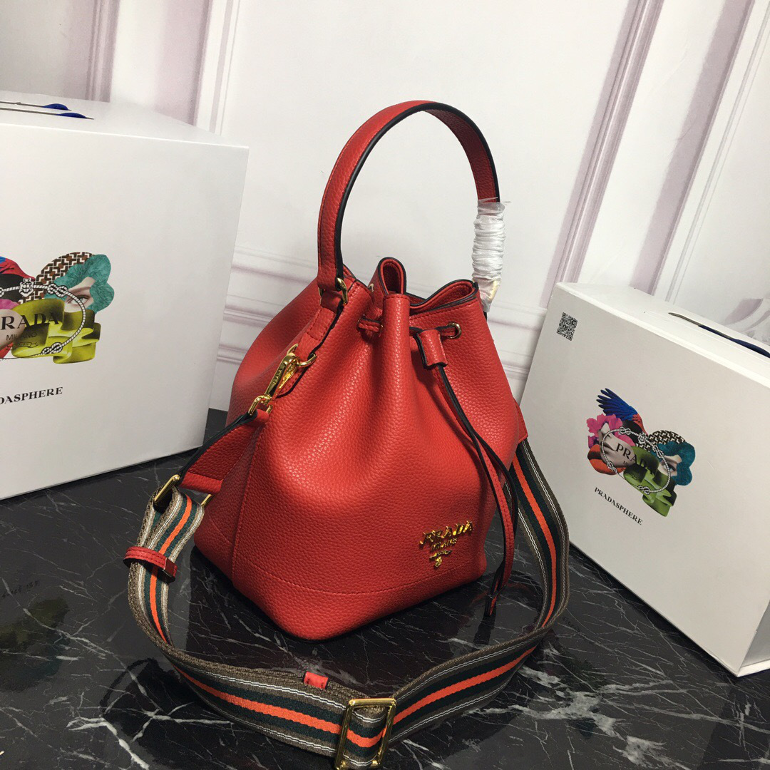 Pra*a Original Calfskin leather Bucket Bag 1BE018 Red