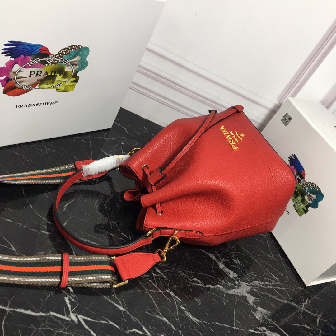 Pra*a Original Calfskin leather Bucket Bag 1BE018 Red