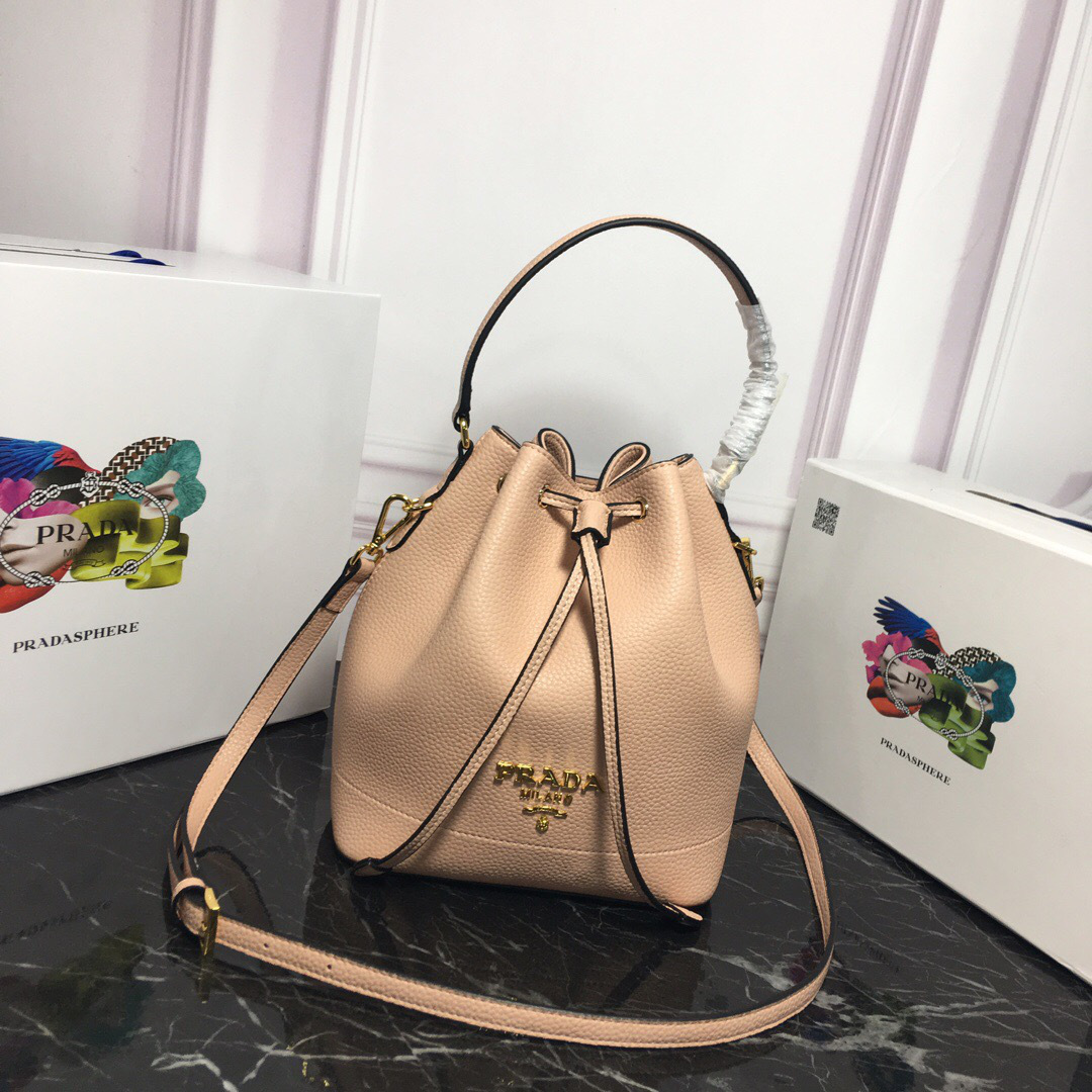 Pra*a Original Calfskin leather Bucket Bag 1BE018 Pink