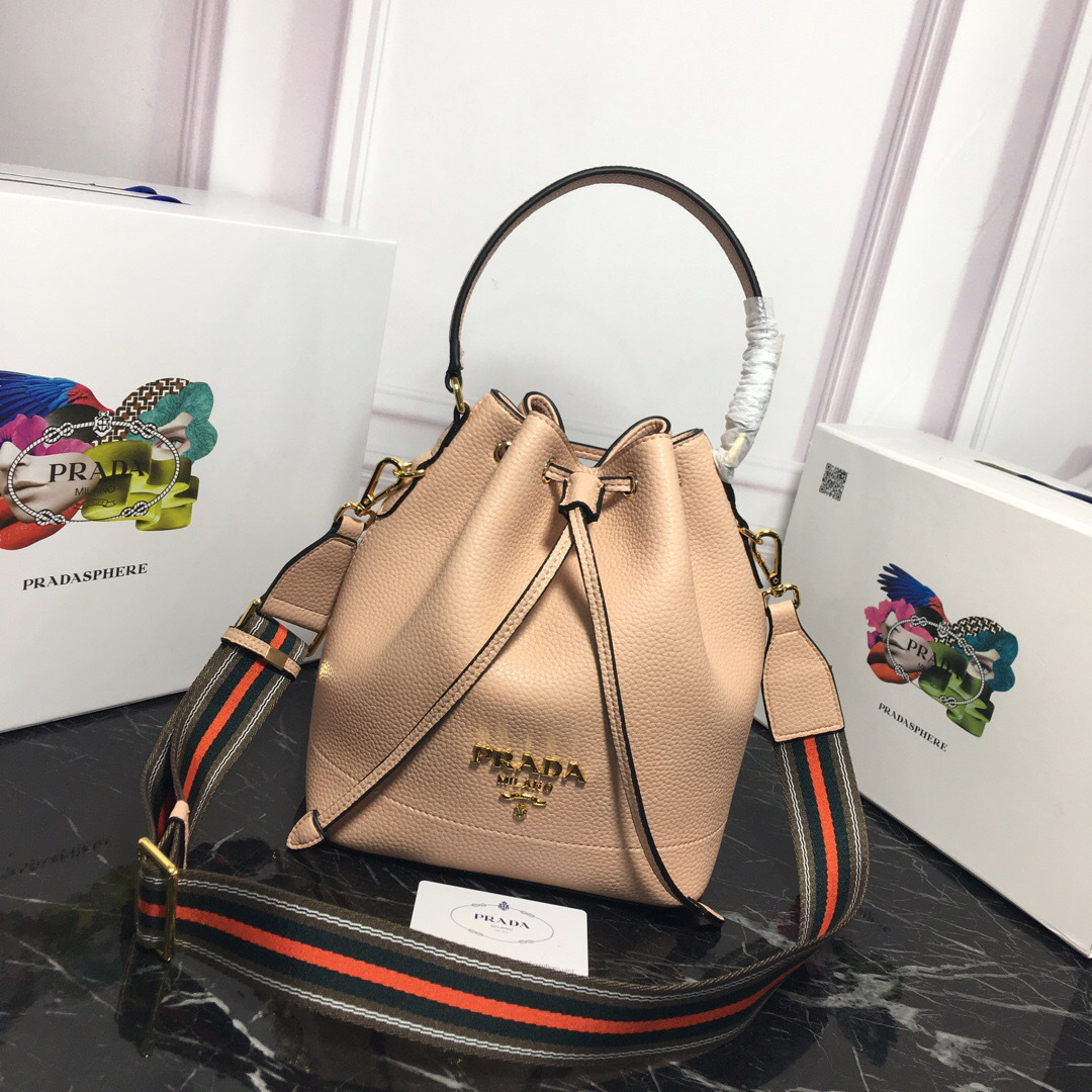 Pra*a Original Calfskin leather Bucket Bag 1BE018 Pink
