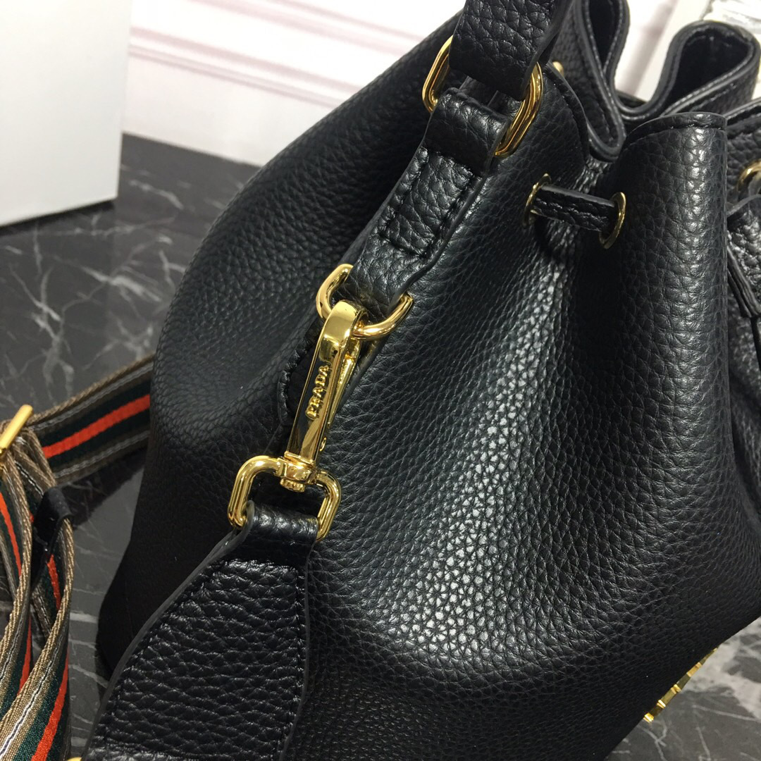 Pra*a Original Calfskin leather Bucket Bag 1BE018 Black