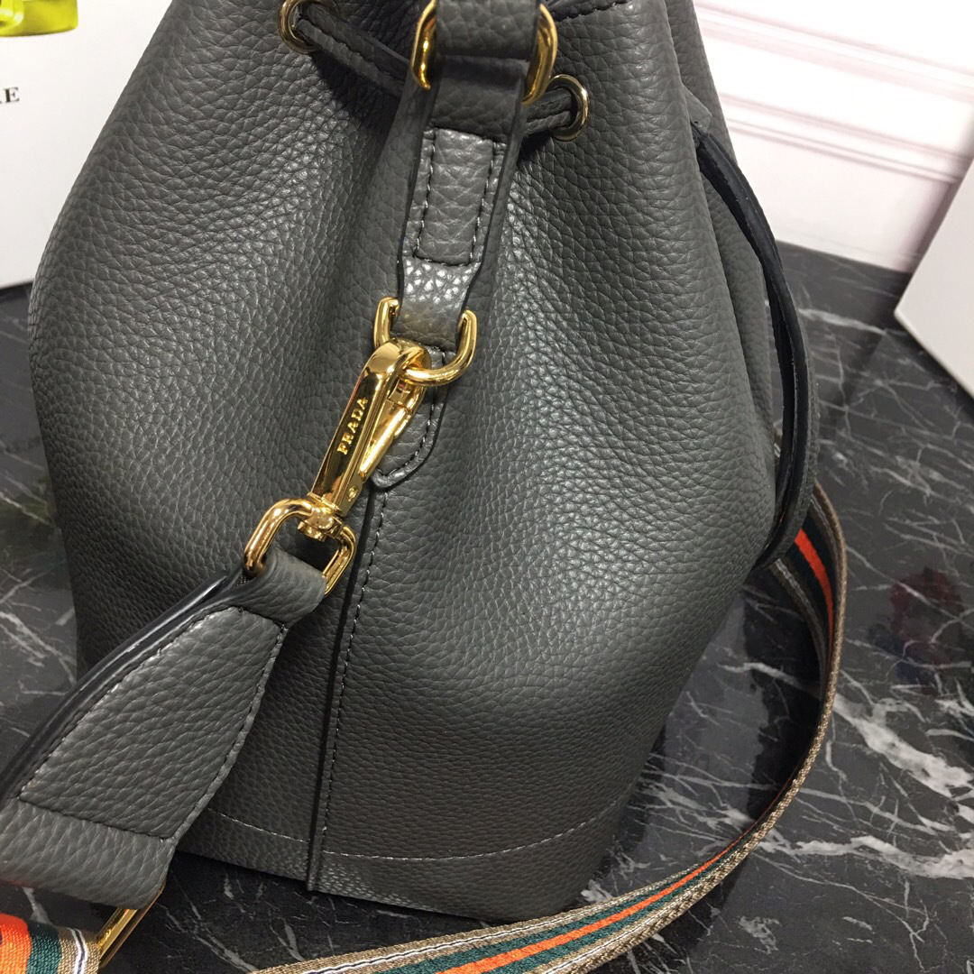 Pra*a Original Calfskin leather Bucket Bag 1BE018 Gray
