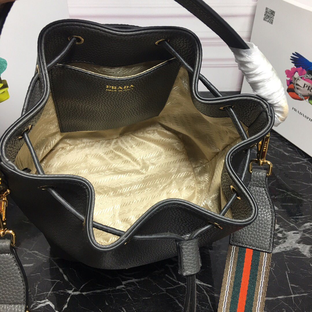 Pra*a Original Calfskin leather Bucket Bag 1BE018 Gray