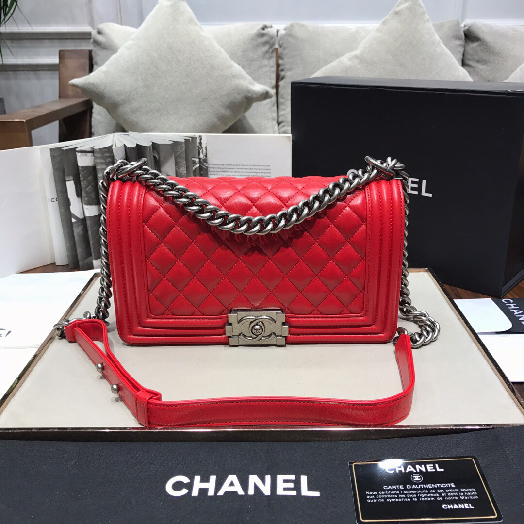 Ch**el Leboy lambskin Bag in Red With Silver Hardware 67086
