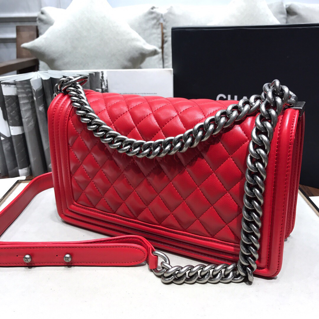 Ch**el Leboy lambskin Bag in Red With Silver Hardware 67086