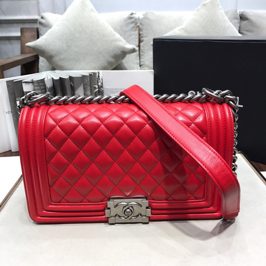 Ch**el Leboy lambskin Bag in Red With Silver Hardware 67086