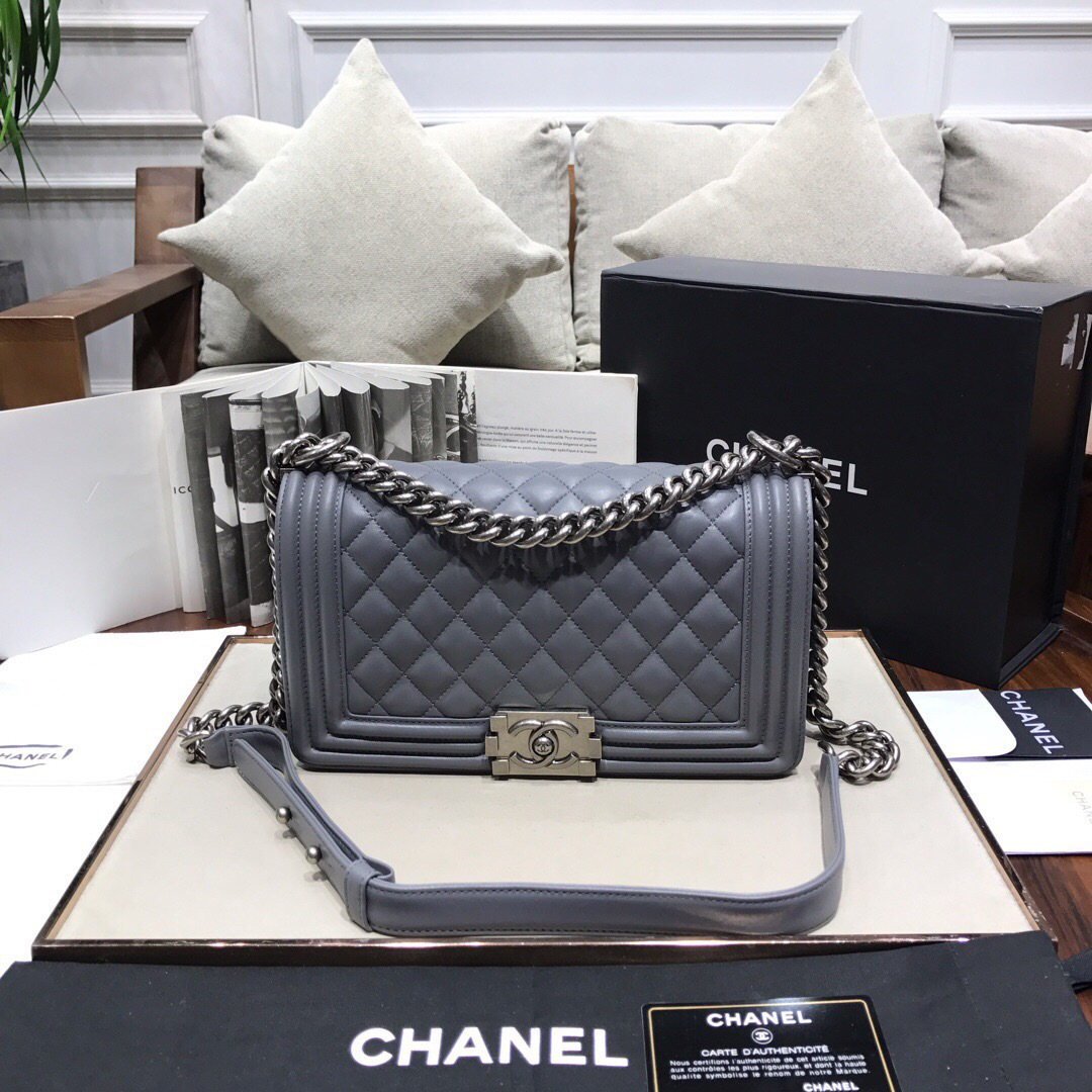 Ch**el Leboy lambskin Bag in Gray With Silver Hardware 67086