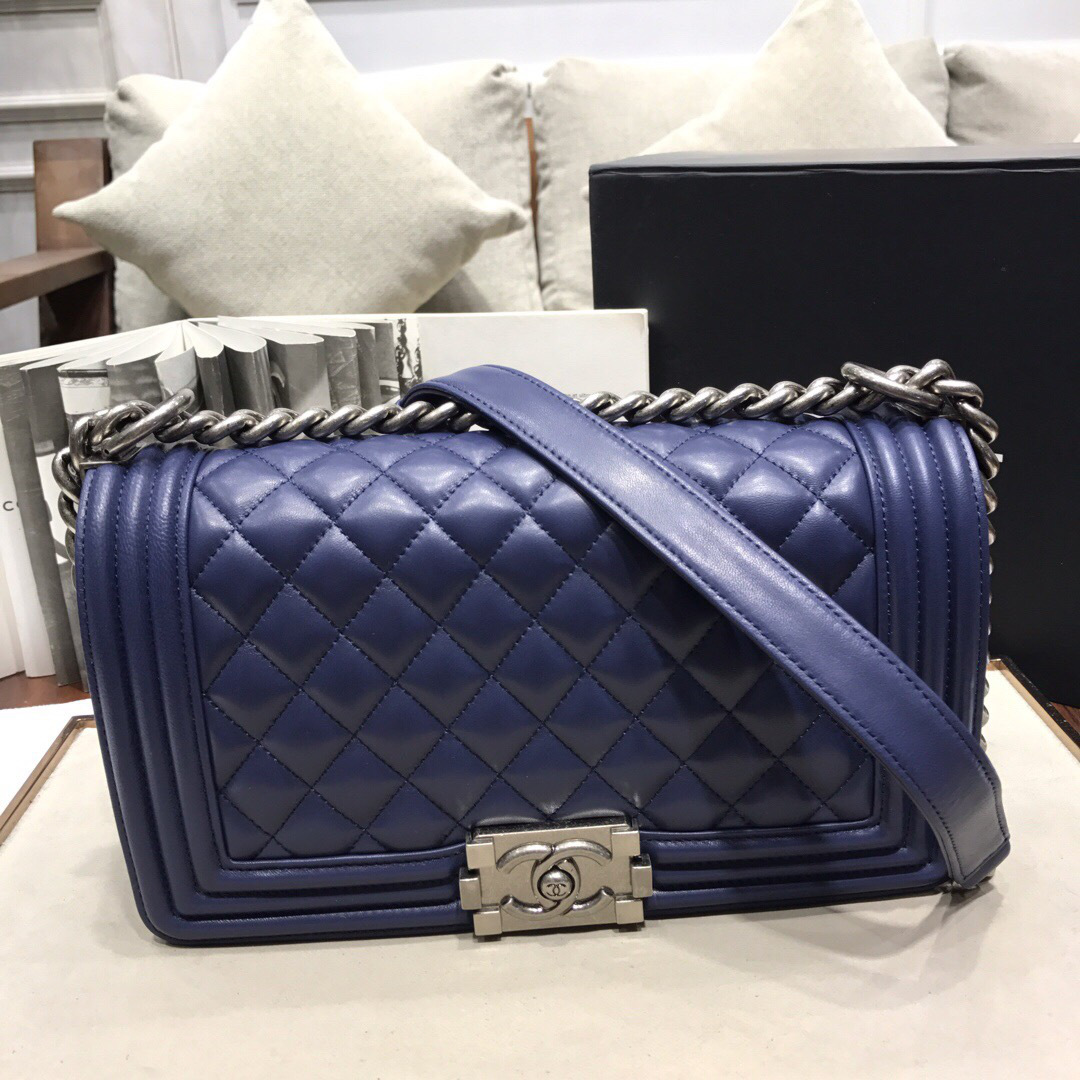 Ch**el Leboy lambskin Bag in Navy Blue With Silver Hardware 67086