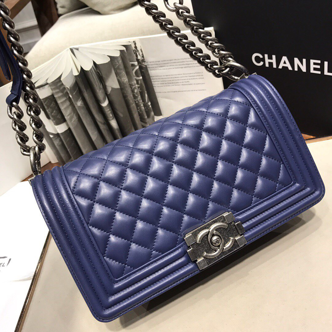 Ch**el Leboy lambskin Bag in Navy Blue With Silver Hardware 67086