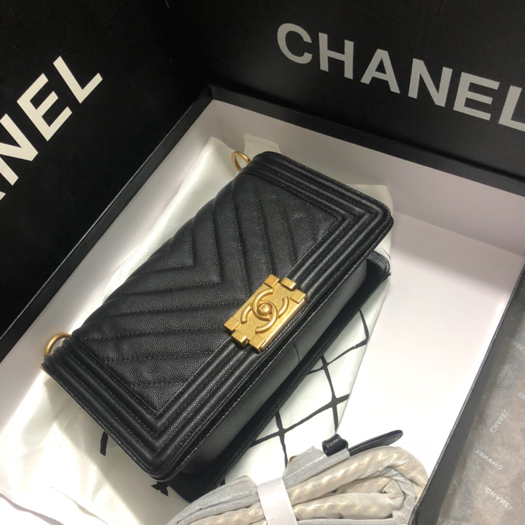 Ch**el Leboy Calfskin Bag in Black with Gold Hardware 67086