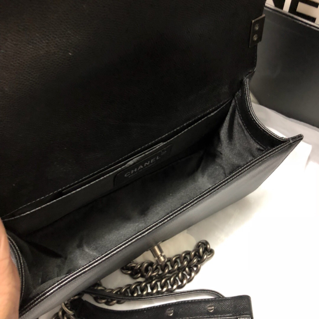 Ch**el Leboy Calfskin Bag in Black with Silver Hardware 67086
