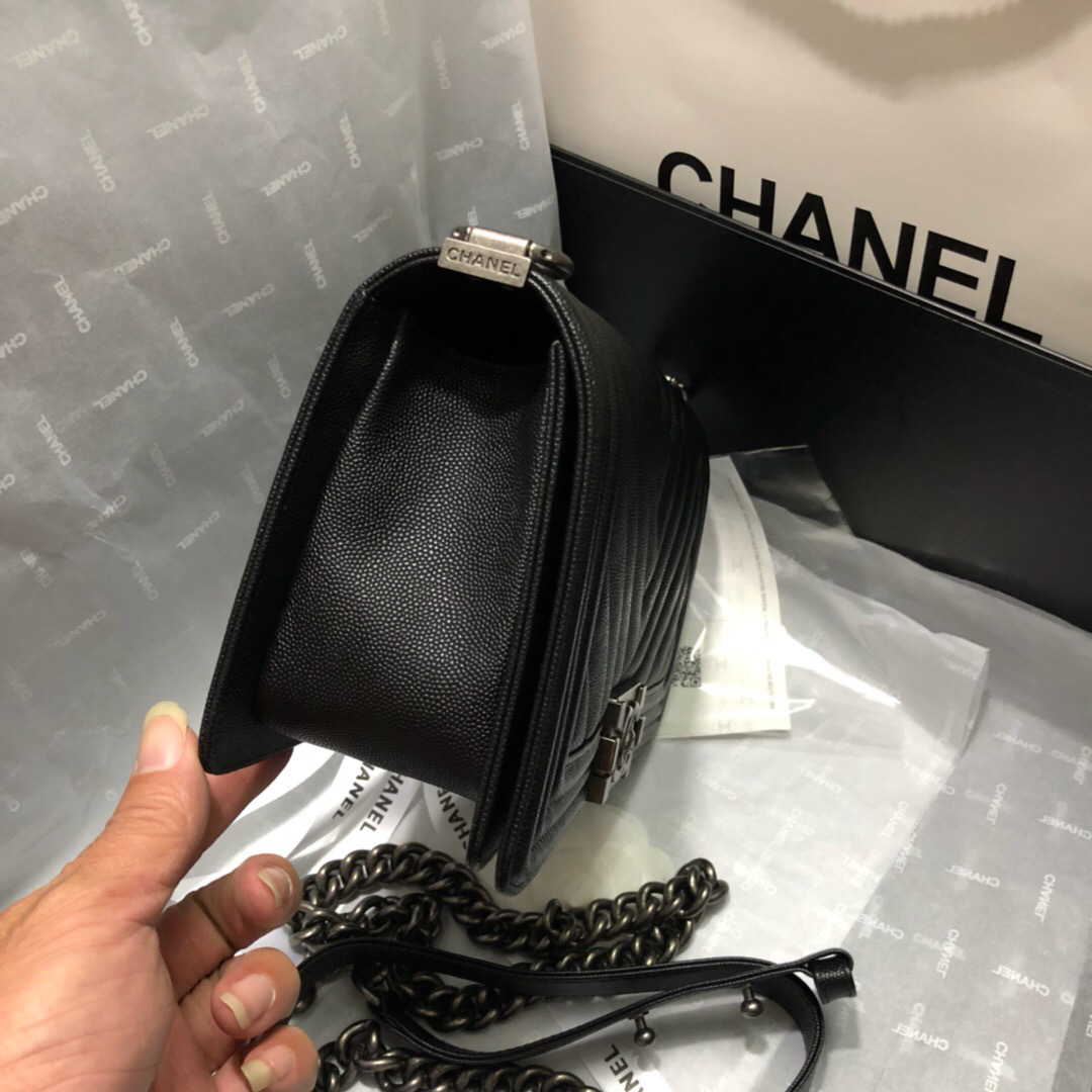 Ch**el Leboy Calfskin Bag in Black with Silver Hardware 67086