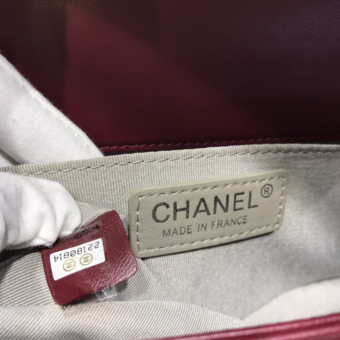 Ch**el Leboy Lambskin Bag in Wine Red with Silver Hardware 67086