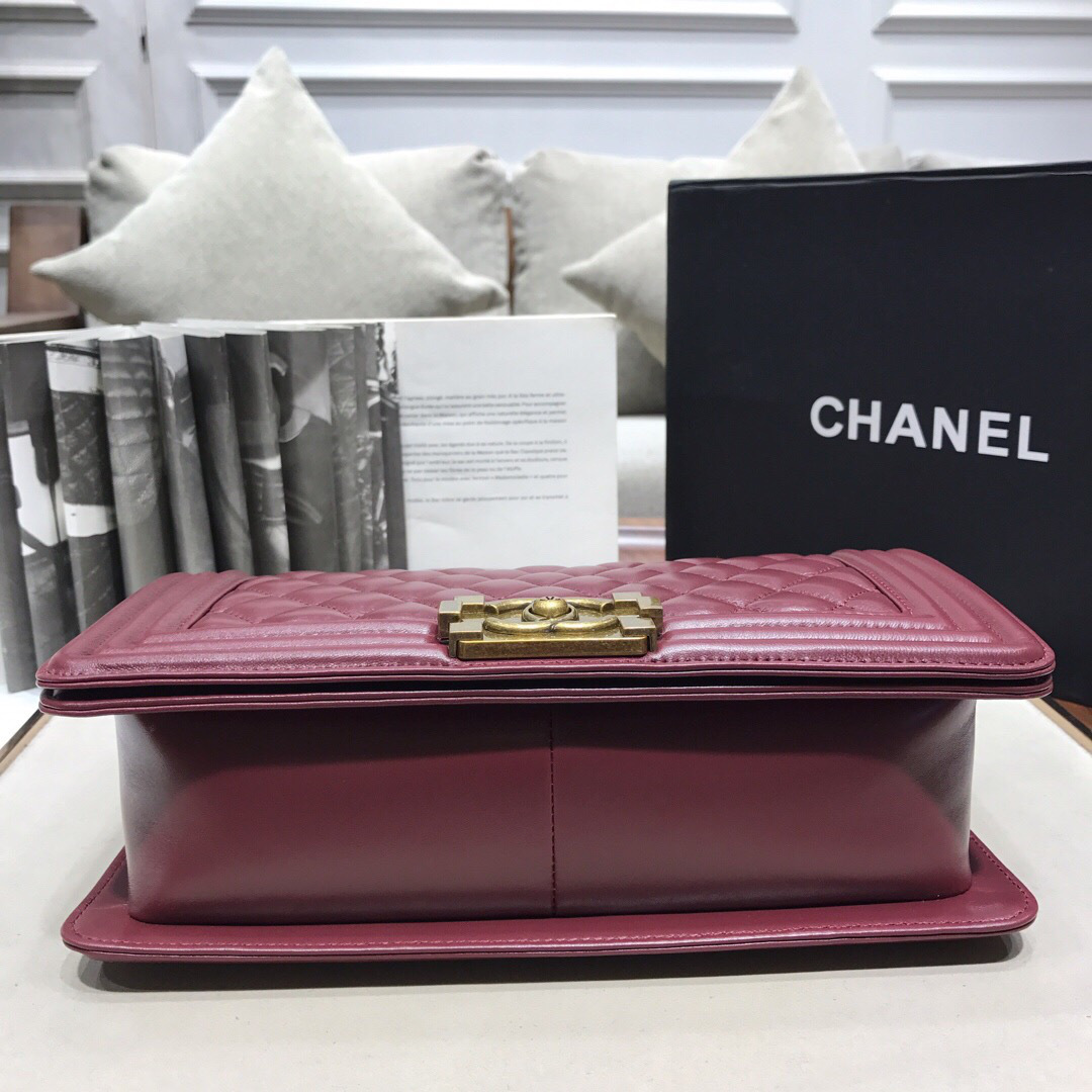 Ch**el Leboy Lambskin Bag in Wine Red with Gold Hardware 67086