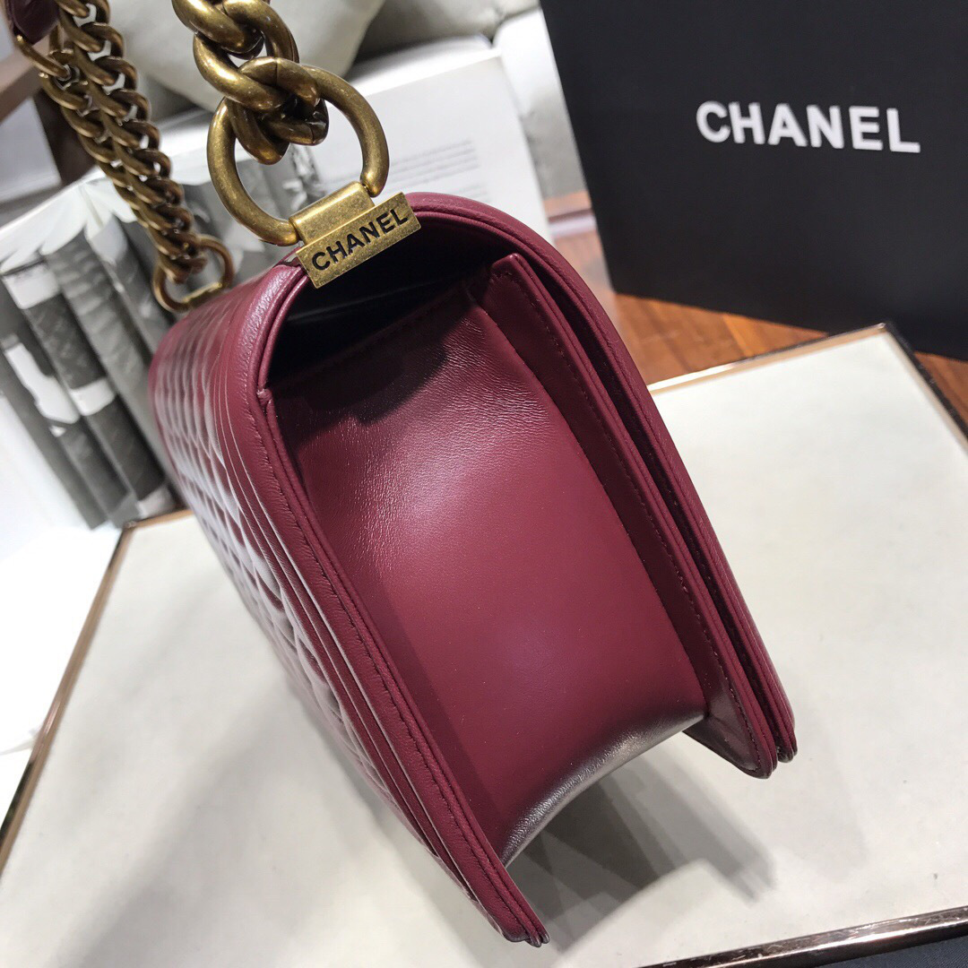 Ch**el Leboy Lambskin Bag in Wine Red with Gold Hardware 67086
