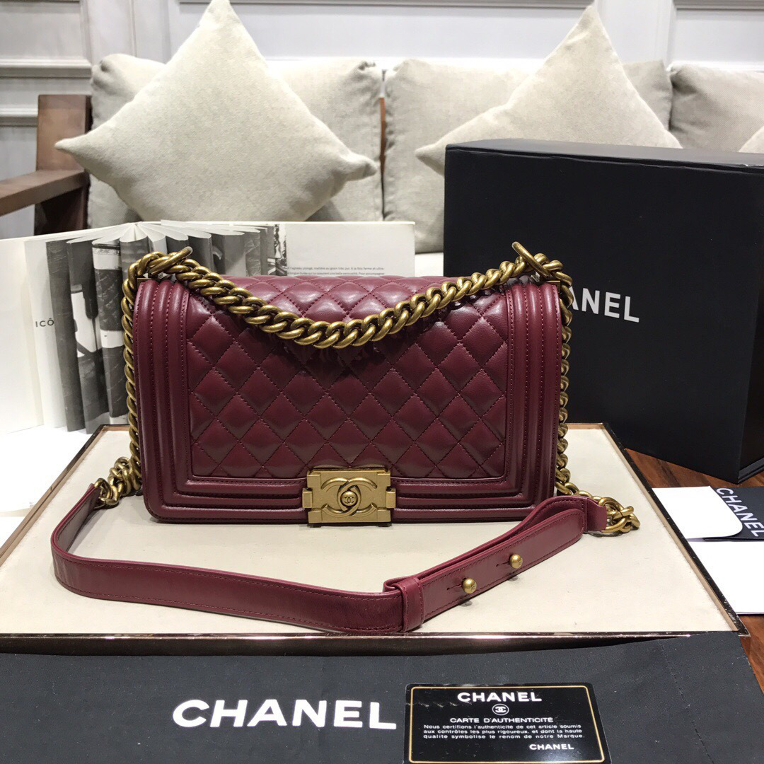 Ch**el Leboy Lambskin Bag in Wine Red with Gold Hardware 67086