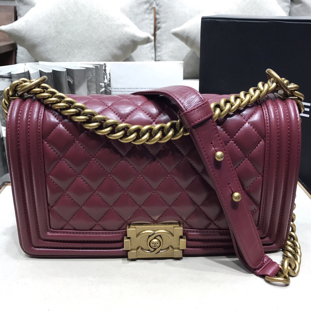 Ch**el Leboy Lambskin Bag in Wine Red with Gold Hardware 67086